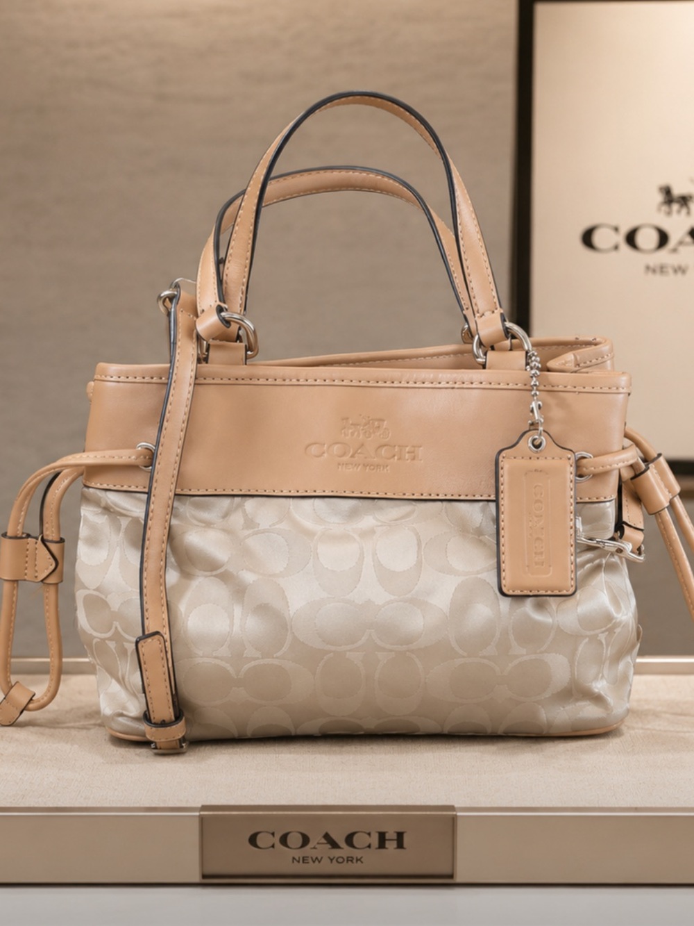 Coach Beige and Light Tan Signature Satchel